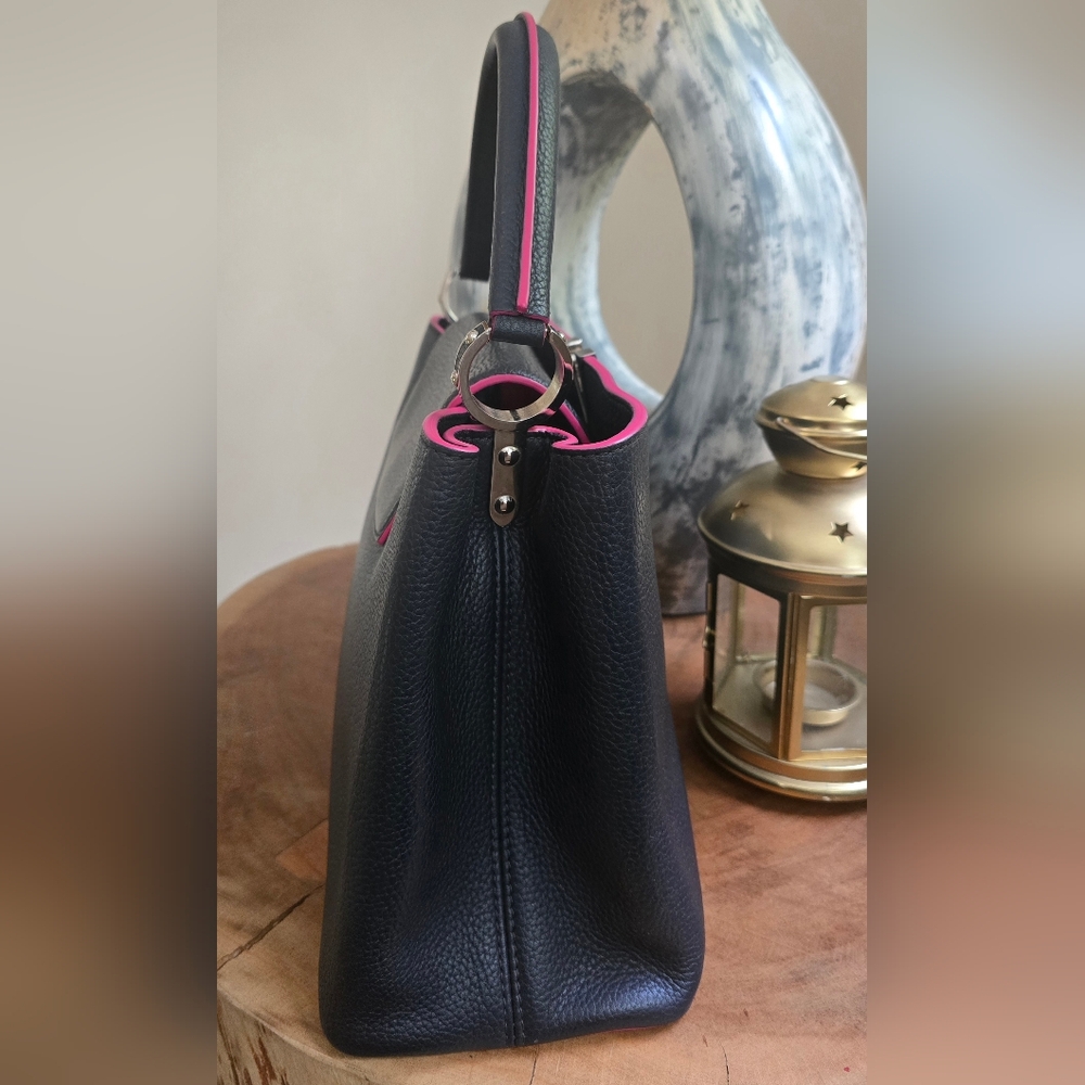 ✨️Louis Vuitton Capucines Taurillon Black Leather and Pink Trim Top Handle Bag - Picture 4 of 16